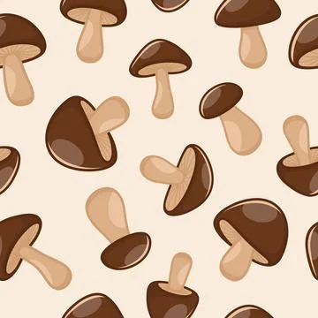 Vector Seamless Pattern with Hand Drawn Cartoon Mushrooms on a White Background Stock Illustration