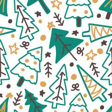 Vector seamless pattern with hand drawn Christmas trees Illustrazione stock