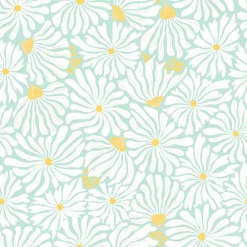 Vector seamless pattern with hand drawn abstract flowers isolated on blue g.. Stock Illustration