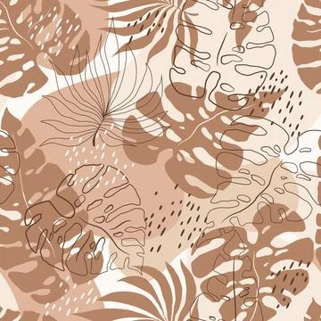 Vector seamless pattern with hand drawn tropical plants, monstera leaves is.. Stock Illustration
