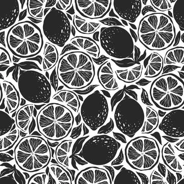 Vector seamless pattern with hand drawn abstract lemons and leaves isolated.. Stock Illustration