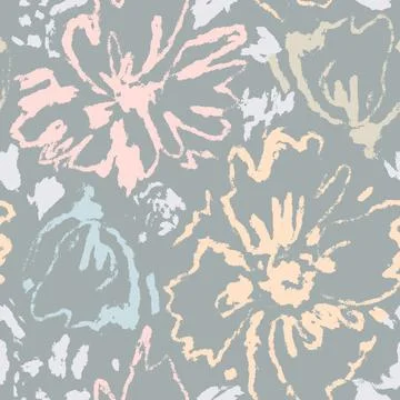Vector seamless pattern with hand painted wild flowers, subtle colors botan.. Stock Illustration