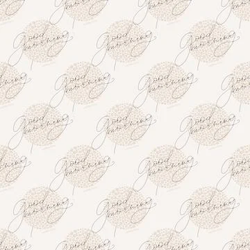 Vector seamless pattern with hand written good morning words and coffee bea.. Stock Illustration