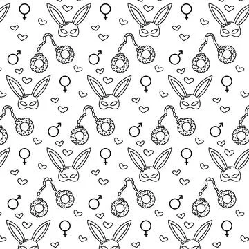 Vector seamless pattern with handcuffs and mask. Stock Illustration