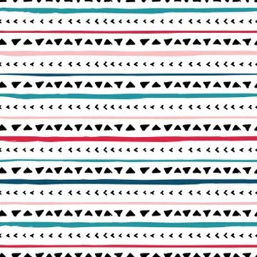 Vector seamless pattern with handdrawn stripes and triangles . Hand drawn pink イラスト素材
