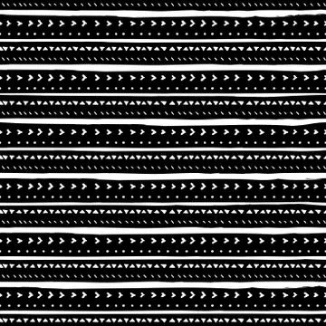 Vector seamless pattern with handdrawn stripes and triangles . Hand drawn white イラスト素材