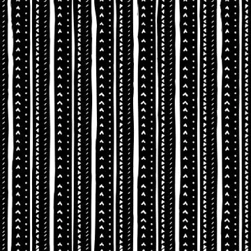 Vector seamless pattern with handdrawn stripes and triangles . Hand drawn white Illustrazione stock