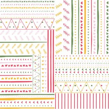 Vector seamless pattern with handdrawn stripes and triangles . Hand drawn pink Stock Illustration