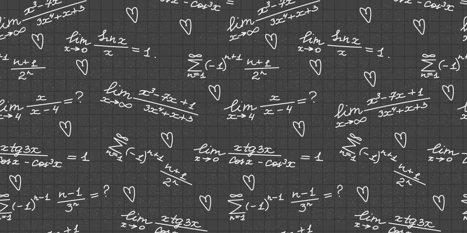Vector seamless pattern with handwritten white mathematical formulas, figures Stock Illustration