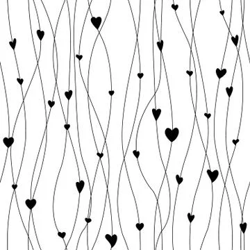 Vector seamless pattern with hanging heart garlands. Threads and hearts. Cute Stock Illustration