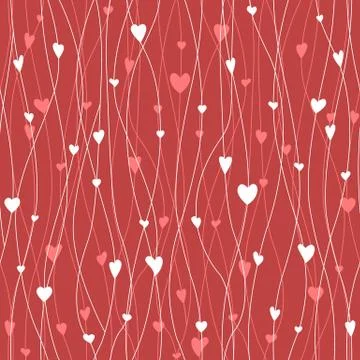 Vector seamless pattern with hanging heart garlands. Threads and hearts. Cute Stock Illustration