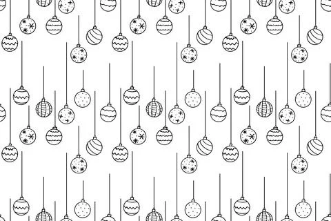 Vector Seamless pattern with with Hanging simple outline Christmas Balls. New Stock Illustration