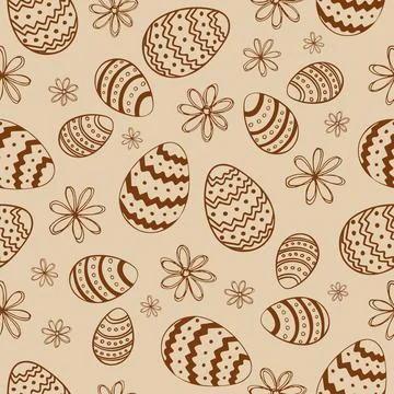 Vector seamless pattern for happy Easter day with decorative hand drawn eggs  Stock Illustration