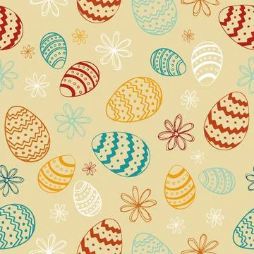 Vector seamless pattern for happy Easter day with decorative hand drawn eggs  Stock Illustration
