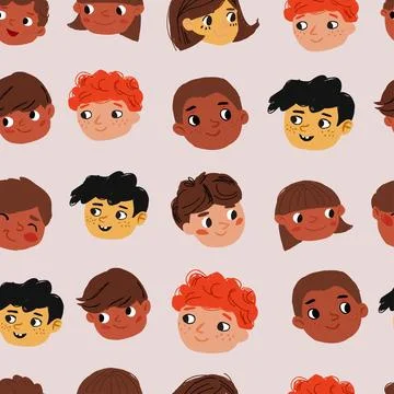 Vector seamless pattern with happy smileys colorful. Smiling emoticons. Hand Stock Illustration