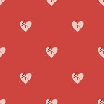 Vector seamless pattern Happy Valentine's Day Heart with chain on the lock, k Stock Illustration