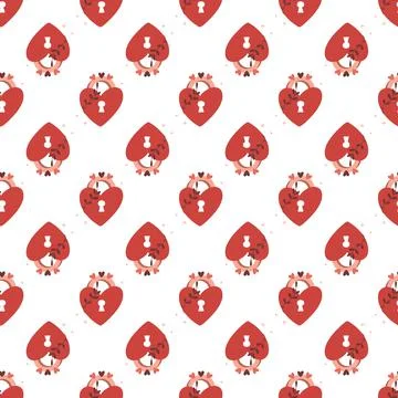 Vector seamless pattern Happy Valentine's Day Heart with chain on the lock, k Stock Illustration