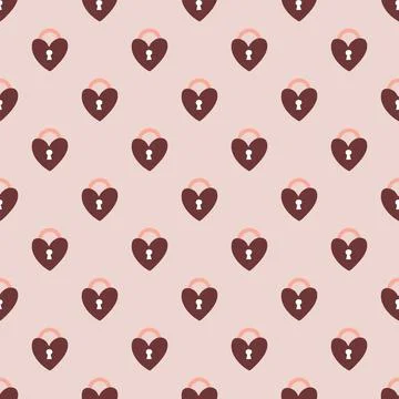 Vector seamless pattern Happy Valentine's Day Heart with chain on the padlock Stock Illustration