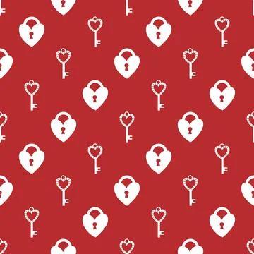 Vector seamless pattern Happy Valentine's Day Heart with chain on the padlock Stock Illustration