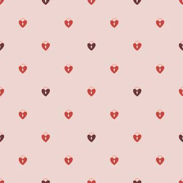 Vector seamless pattern Happy Valentine's Day Heart with chain on the padlock Stock Illustration