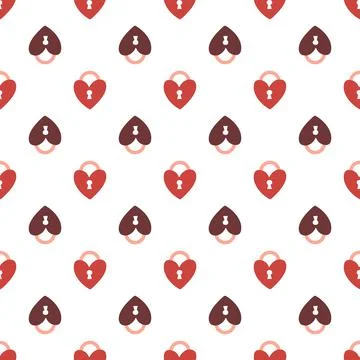 Vector seamless pattern Happy Valentine's Day Heart with chain on the padlock Stock Illustration
