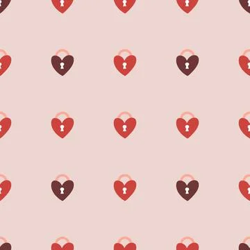 Vector seamless pattern Happy Valentine's Day Heart with chain on the padlock Stock Illustration