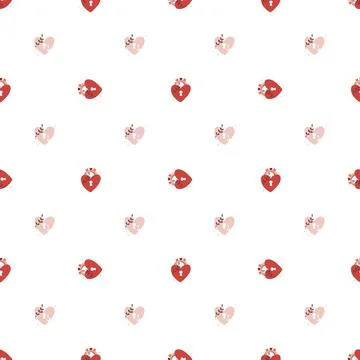 Vector seamless pattern Happy Valentine's Day Heart with chain on the lock, k Stock Illustration