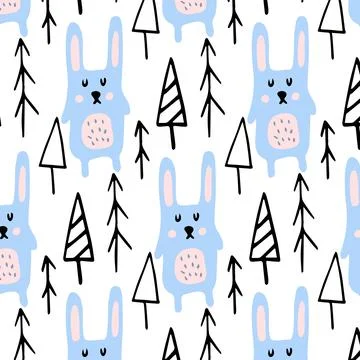 Vector seamless pattern with hares. Child pattern Stock Illustration