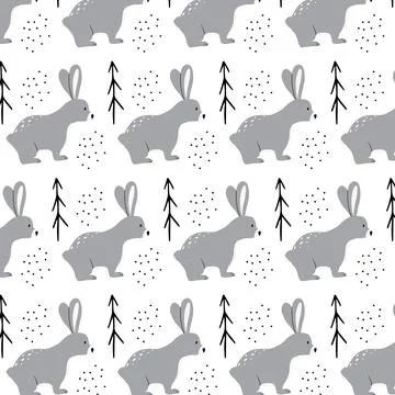Vector seamless pattern with hares. Stock Illustration