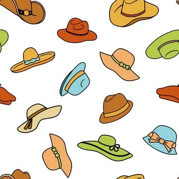 Vector Seamless pattern with hats in flat style. Colorful repeating pattern Stock Illustration