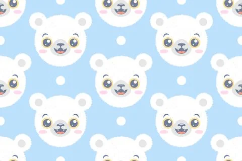 Vector seamless pattern of head of a polar bear with snow for children. Vec.. Stock Illustration