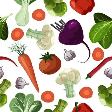 Vector seamless pattern of healthy vegetables isolated on white background 스톡 일러스트
