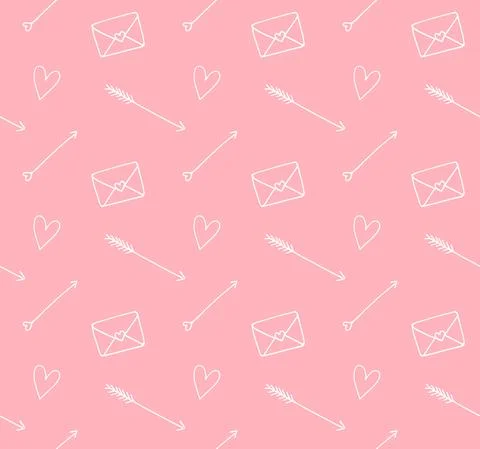 Vector seamless pattern of heart arrows and letter Stock Illustration