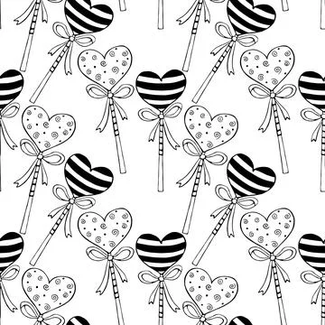 Vector seamless pattern from heart shape lollipops, gingerbreads on stick wit Stock Illustration