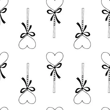 Vector seamless pattern from heart shape lollipops, gingerbreads on stick wit Stock Illustration