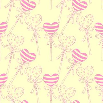 Vector seamless pattern from heart shape lollipops, gingerbreads on stick wit 스톡 일러스트