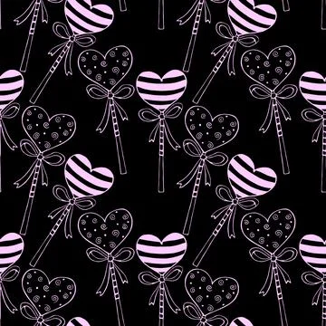 Vector seamless pattern from heart shape lollipops, gingerbreads on stick wit 스톡 일러스트