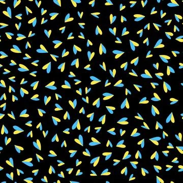 Vector seamless pattern with heart in Ukrainian flag colors on black background Stock Illustration