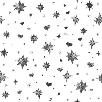 Vector seamless pattern with hearts and stars Stock Illustration