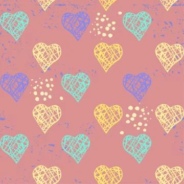 Vector seamless pattern with hearts and dots Illustrazione stock