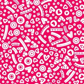 Vector seamless pattern with hearts and curvy shapes. Graphic two colors re.. Stock Illustration