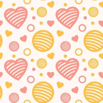 Vector seamless pattern of hearts and round shapes Stock Illustration