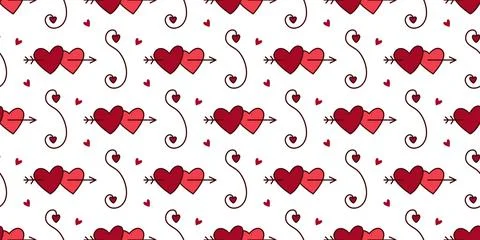 Vector seamless pattern with hearts pierced by an arrow Stock Illustration