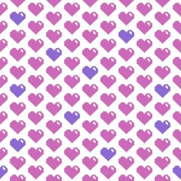 Vector seamless pattern of hearts. Pixel background. Love. Valentines Day. 스톡 일러스트
