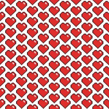 Vector seamless pattern of hearts. Pixel background. Love. Valentines Day. 스톡 일러스트