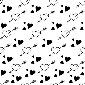 Vector seamless pattern with hearts. Stylish hipster texture. Stock Illustration