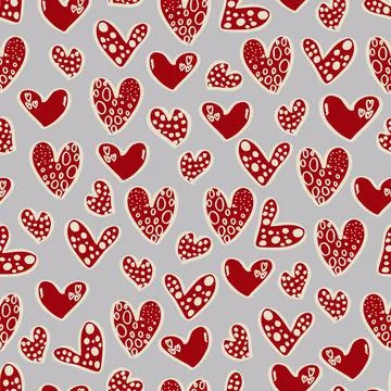Vector seamless pattern of hearts with Valentine's Day 14 February. Backgroun Stock Illustration