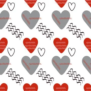 Vector seamless pattern, hearts on white background for Valentine's Day Stock Illustration