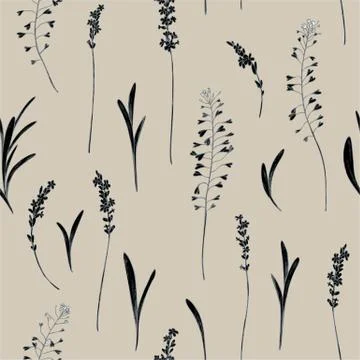 Vector seamless pattern of heather and shepherd purse. Hand drawn vector Stock Illustration