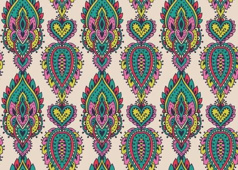 Vector seamless pattern with henna mehndi floral elements. Stock Illustration